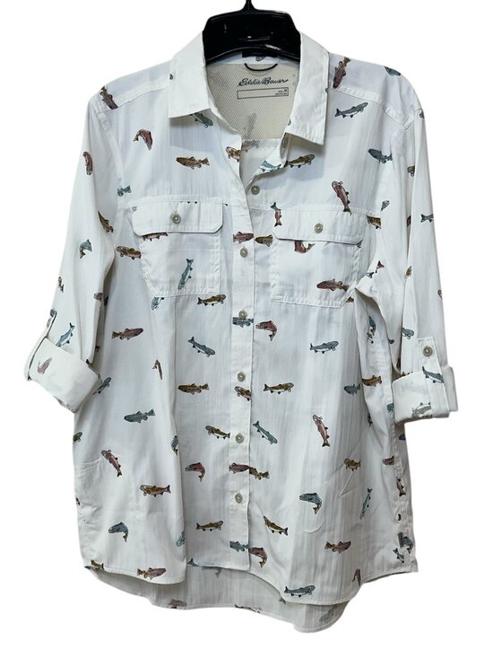 Eddie Bauer Tops - Eddie Bauer Women's Vented Fly Fishing Shirt Blouse Size Fish Pattern Size M